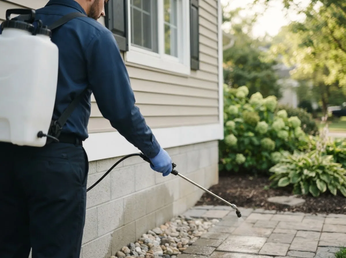 Pest control technician inspecting a home in La Fayette, NY